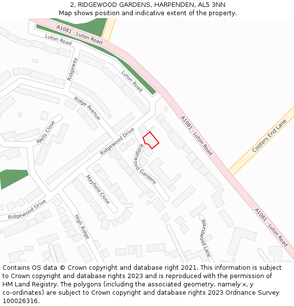 2, RIDGEWOOD GARDENS, HARPENDEN, AL5 3NN: Location map and indicative extent of plot