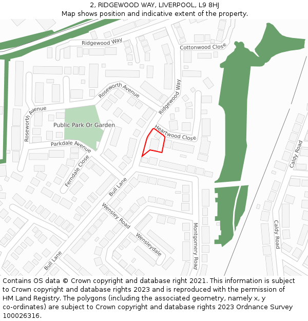 2, RIDGEWOOD WAY, LIVERPOOL, L9 8HJ: Location map and indicative extent of plot