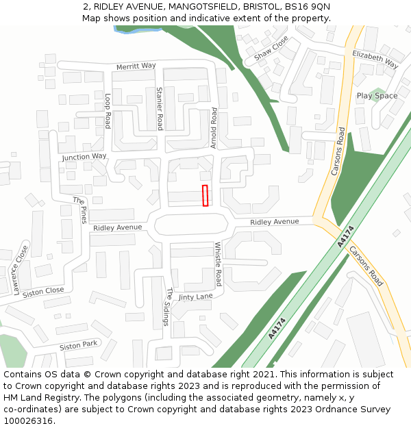 2, RIDLEY AVENUE, MANGOTSFIELD, BRISTOL, BS16 9QN: Location map and indicative extent of plot