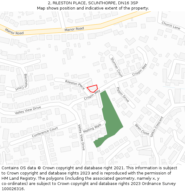 2, RILESTON PLACE, SCUNTHORPE, DN16 3SP: Location map and indicative extent of plot