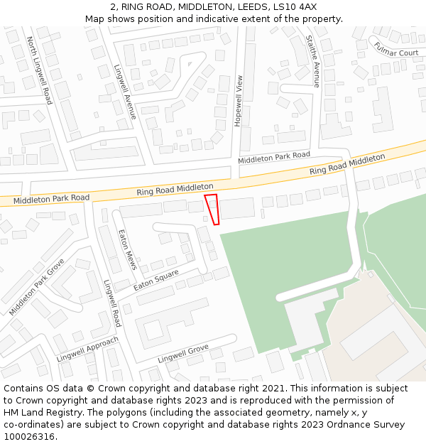 2, RING ROAD, MIDDLETON, LEEDS, LS10 4AX: Location map and indicative extent of plot