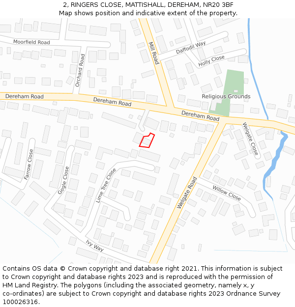 2, RINGERS CLOSE, MATTISHALL, DEREHAM, NR20 3BF: Location map and indicative extent of plot