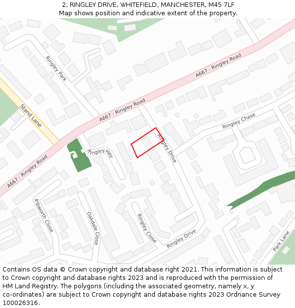 2, RINGLEY DRIVE, WHITEFIELD, MANCHESTER, M45 7LF: Location map and indicative extent of plot