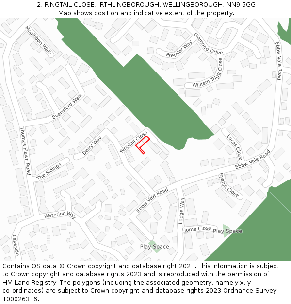 2, RINGTAIL CLOSE, IRTHLINGBOROUGH, WELLINGBOROUGH, NN9 5GG: Location map and indicative extent of plot