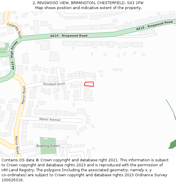2, RINGWOOD VIEW, BRIMINGTON, CHESTERFIELD, S43 1PW: Location map and indicative extent of plot