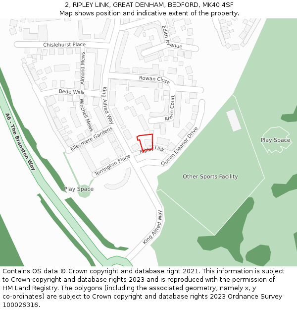 2, RIPLEY LINK, GREAT DENHAM, BEDFORD, MK40 4SF: Location map and indicative extent of plot