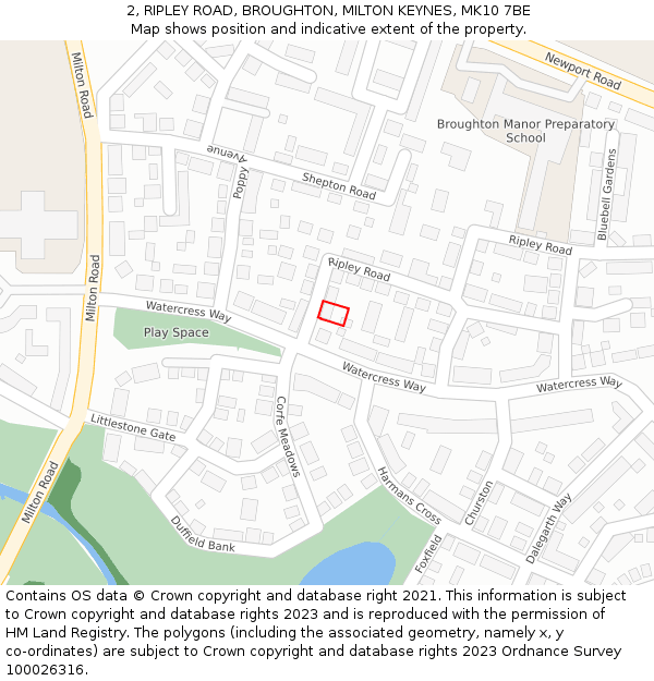 2, RIPLEY ROAD, BROUGHTON, MILTON KEYNES, MK10 7BE: Location map and indicative extent of plot