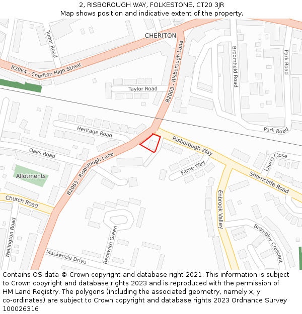 2, RISBOROUGH WAY, FOLKESTONE, CT20 3JR: Location map and indicative extent of plot