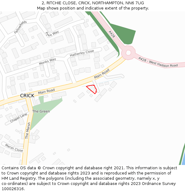 2, RITCHIE CLOSE, CRICK, NORTHAMPTON, NN6 7UG: Location map and indicative extent of plot