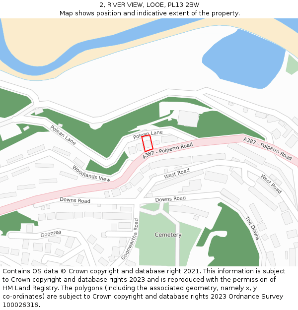 2, RIVER VIEW, LOOE, PL13 2BW: Location map and indicative extent of plot