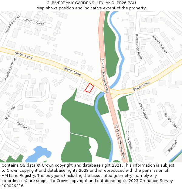 2, RIVERBANK GARDENS, LEYLAND, PR26 7AU: Location map and indicative extent of plot