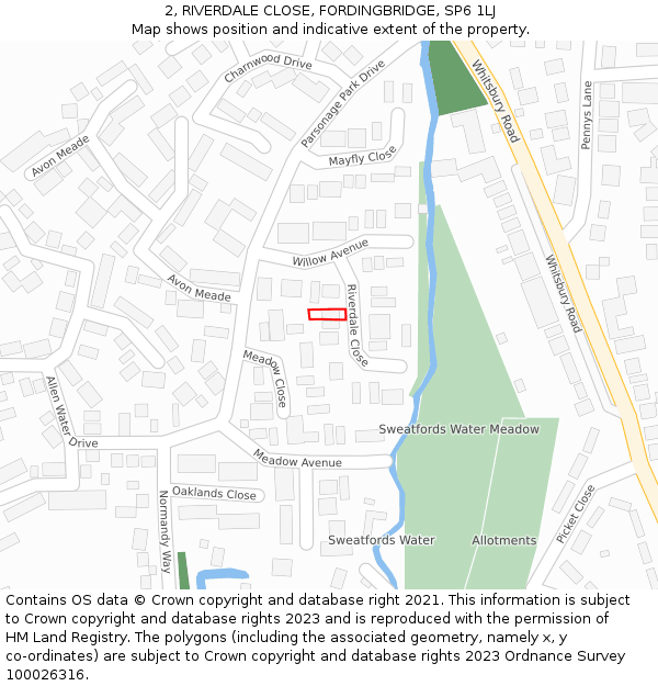 2, RIVERDALE CLOSE, FORDINGBRIDGE, SP6 1LJ: Location map and indicative extent of plot