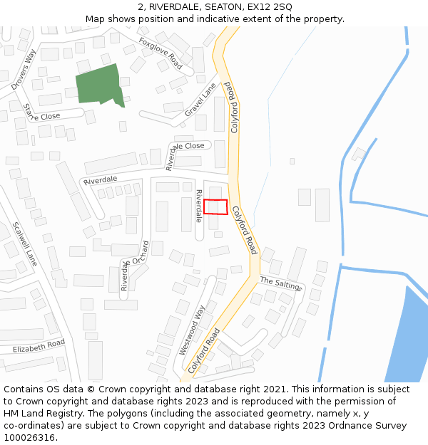 2, RIVERDALE, SEATON, EX12 2SQ: Location map and indicative extent of plot