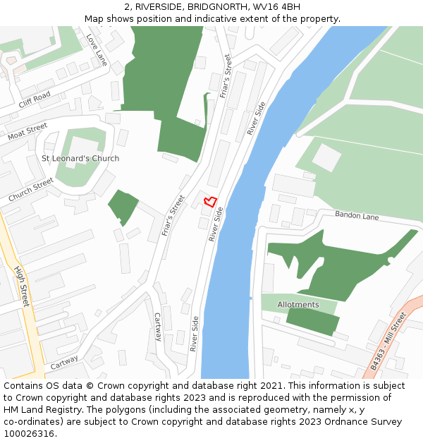 2, RIVERSIDE, BRIDGNORTH, WV16 4BH: Location map and indicative extent of plot