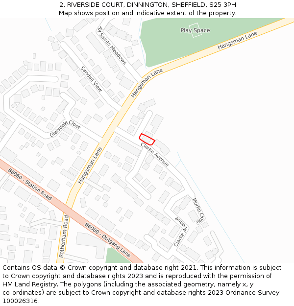 2, RIVERSIDE COURT, DINNINGTON, SHEFFIELD, S25 3PH: Location map and indicative extent of plot