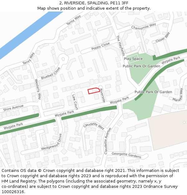 2, RIVERSIDE, SPALDING, PE11 3FF: Location map and indicative extent of plot