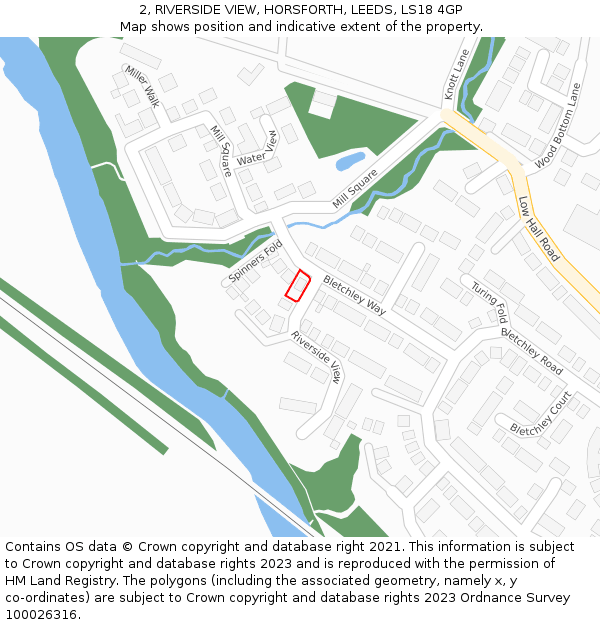 2, RIVERSIDE VIEW, HORSFORTH, LEEDS, LS18 4GP: Location map and indicative extent of plot