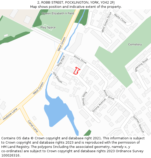 2, ROBB STREET, POCKLINGTON, YORK, YO42 2FJ: Location map and indicative extent of plot