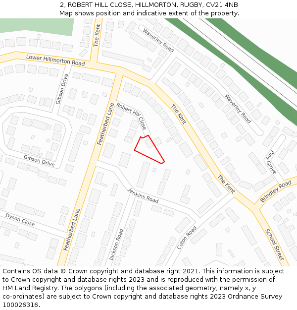 2, ROBERT HILL CLOSE, HILLMORTON, RUGBY, CV21 4NB: Location map and indicative extent of plot