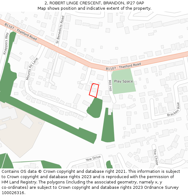 2, ROBERT LINGE CRESCENT, BRANDON, IP27 0AP: Location map and indicative extent of plot