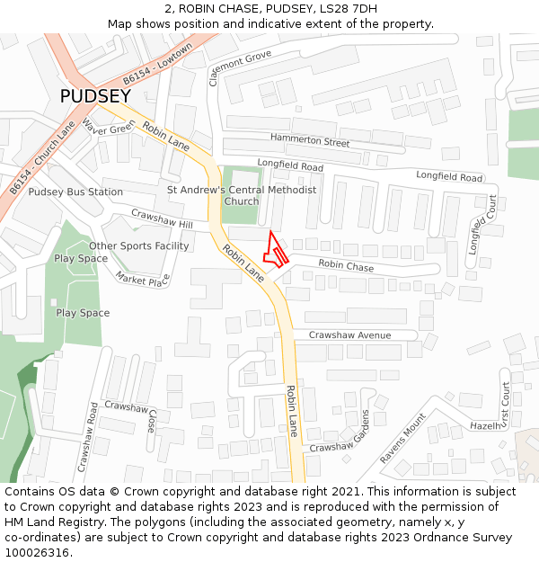 2, ROBIN CHASE, PUDSEY, LS28 7DH: Location map and indicative extent of plot