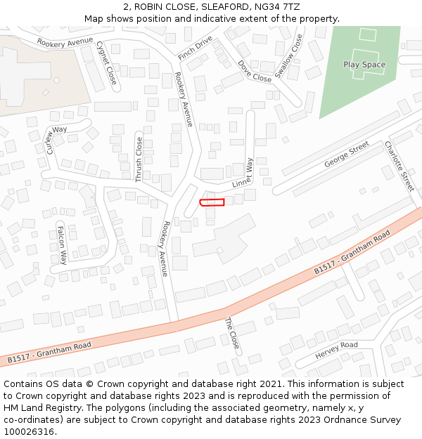 2, ROBIN CLOSE, SLEAFORD, NG34 7TZ: Location map and indicative extent of plot