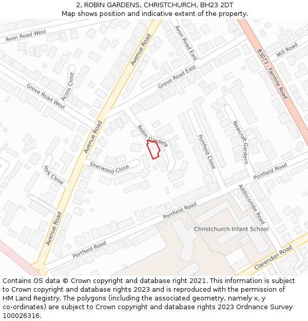 2, ROBIN GARDENS, CHRISTCHURCH, BH23 2DT: Location map and indicative extent of plot