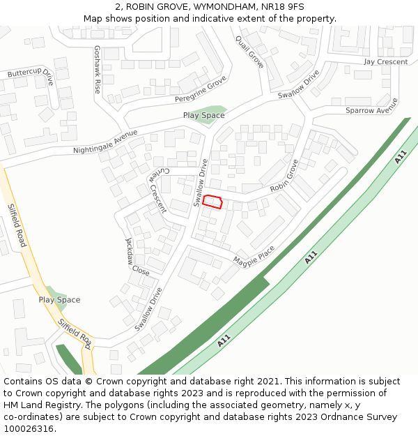 2, ROBIN GROVE, WYMONDHAM, NR18 9FS: Location map and indicative extent of plot