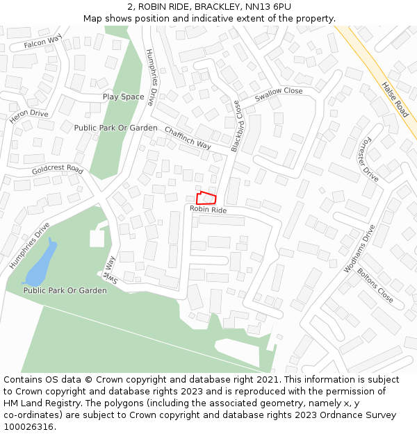 2, ROBIN RIDE, BRACKLEY, NN13 6PU: Location map and indicative extent of plot