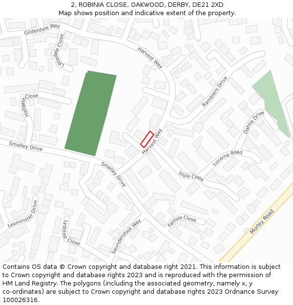 2, ROBINIA CLOSE, OAKWOOD, DERBY, DE21 2XD: Location map and indicative extent of plot
