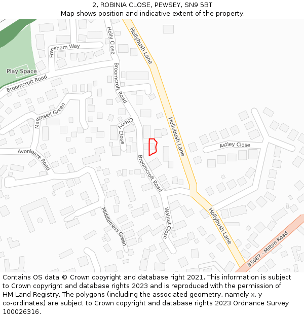 2, ROBINIA CLOSE, PEWSEY, SN9 5BT: Location map and indicative extent of plot