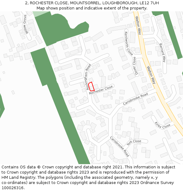 2, ROCHESTER CLOSE, MOUNTSORREL, LOUGHBOROUGH, LE12 7UH: Location map and indicative extent of plot