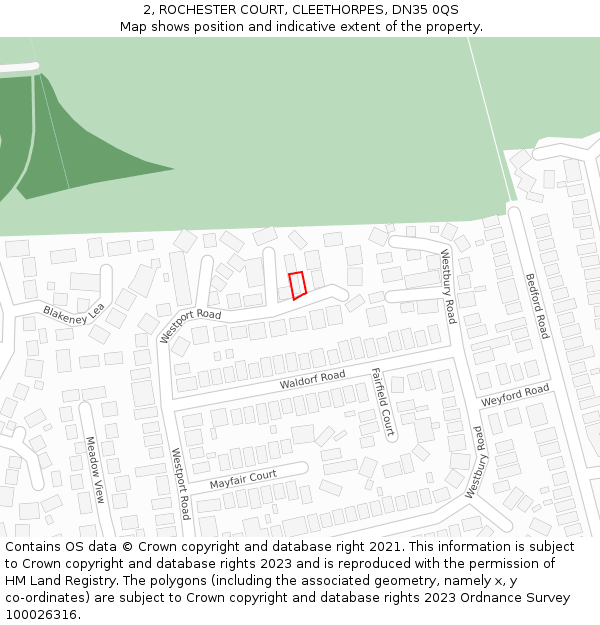 2, ROCHESTER COURT, CLEETHORPES, DN35 0QS: Location map and indicative extent of plot