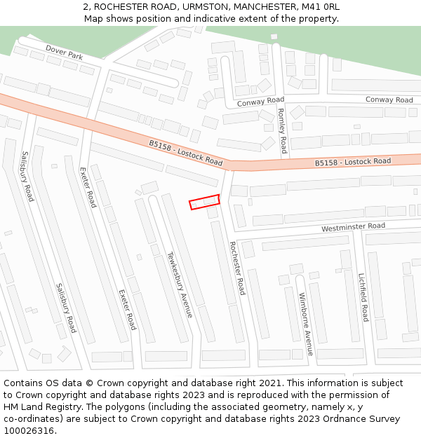 2, ROCHESTER ROAD, URMSTON, MANCHESTER, M41 0RL: Location map and indicative extent of plot