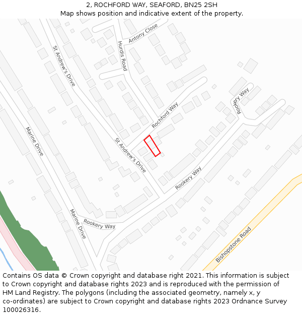 2, ROCHFORD WAY, SEAFORD, BN25 2SH: Location map and indicative extent of plot