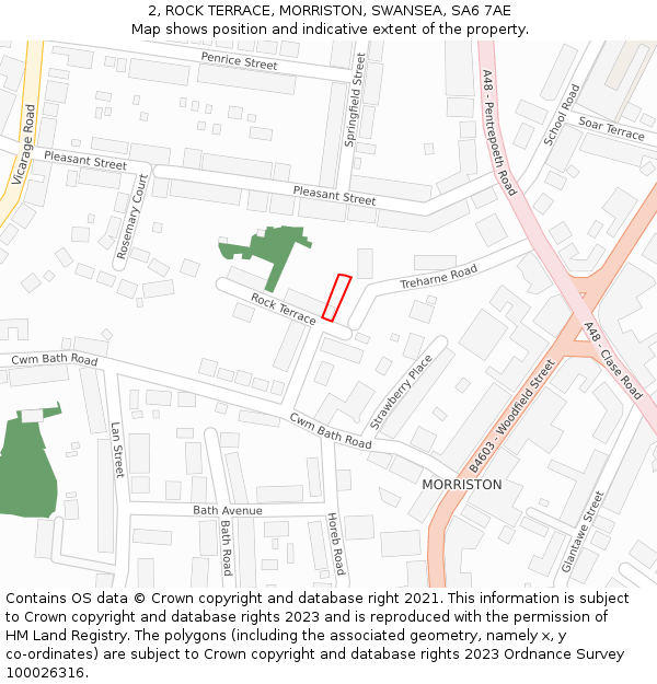 2, ROCK TERRACE, MORRISTON, SWANSEA, SA6 7AE: Location map and indicative extent of plot