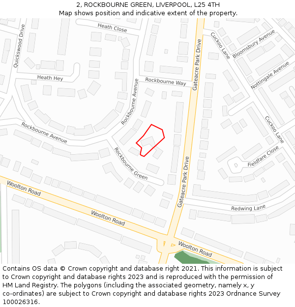 2, ROCKBOURNE GREEN, LIVERPOOL, L25 4TH: Location map and indicative extent of plot