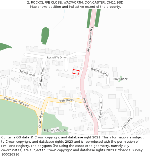 2, ROCKCLIFFE CLOSE, WADWORTH, DONCASTER, DN11 9SD: Location map and indicative extent of plot