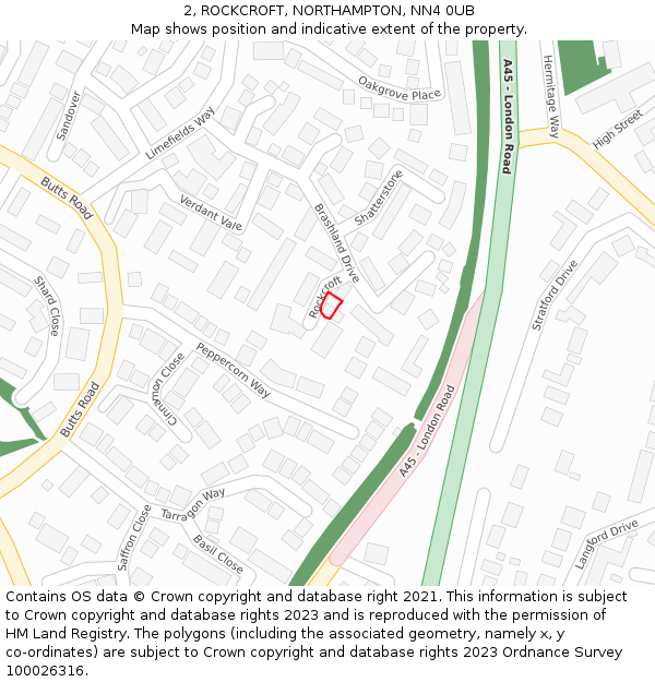 2, ROCKCROFT, NORTHAMPTON, NN4 0UB: Location map and indicative extent of plot