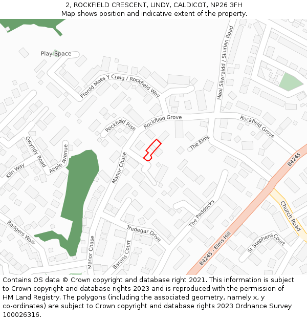 2, ROCKFIELD CRESCENT, UNDY, CALDICOT, NP26 3FH: Location map and indicative extent of plot