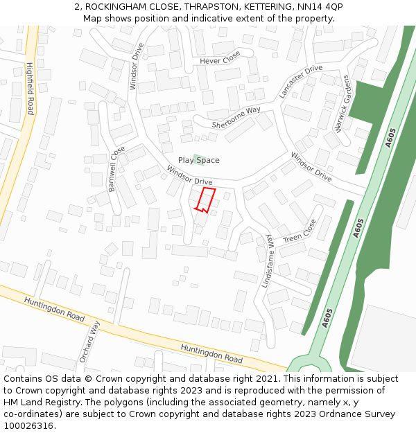 2, ROCKINGHAM CLOSE, THRAPSTON, KETTERING, NN14 4QP: Location map and indicative extent of plot