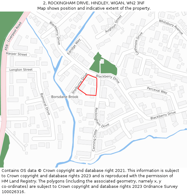 2, ROCKINGHAM DRIVE, HINDLEY, WIGAN, WN2 3NF: Location map and indicative extent of plot
