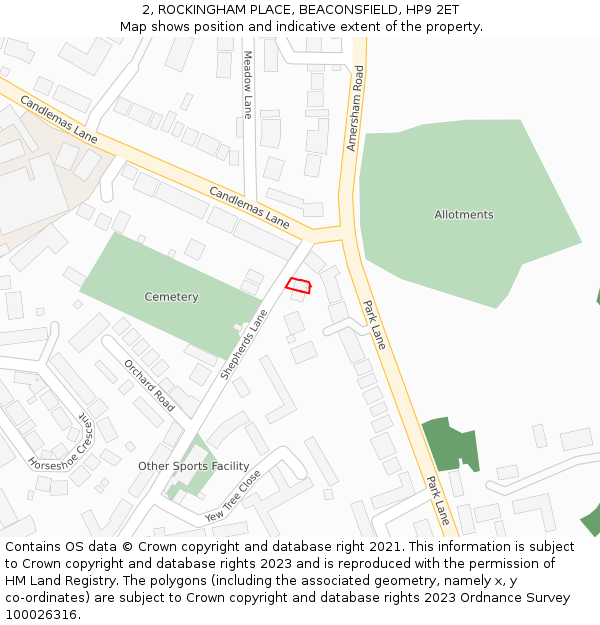 2, ROCKINGHAM PLACE, BEACONSFIELD, HP9 2ET: Location map and indicative extent of plot