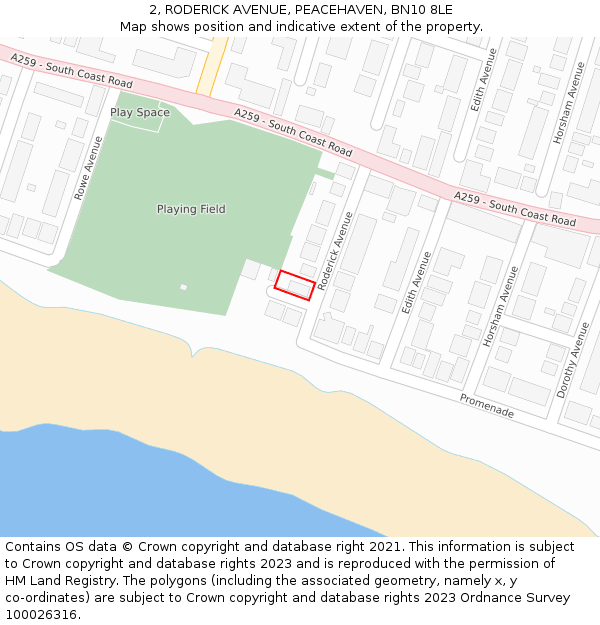 2, RODERICK AVENUE, PEACEHAVEN, BN10 8LE: Location map and indicative extent of plot