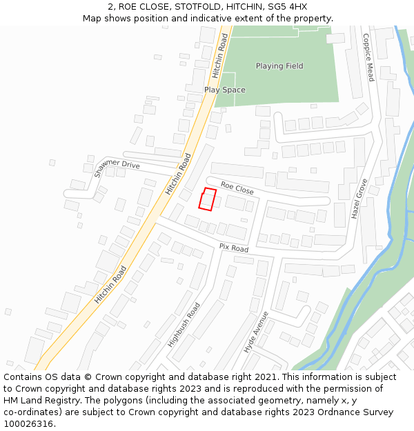 2, ROE CLOSE, STOTFOLD, HITCHIN, SG5 4HX: Location map and indicative extent of plot