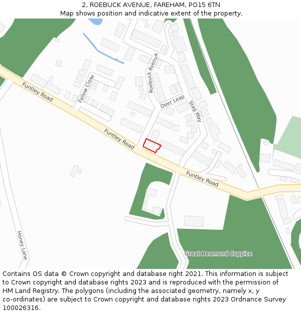 2, ROEBUCK AVENUE, FAREHAM, PO15 6TN: Location map and indicative extent of plot