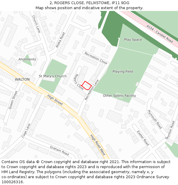 2, ROGERS CLOSE, FELIXSTOWE, IP11 9DG: Location map and indicative extent of plot