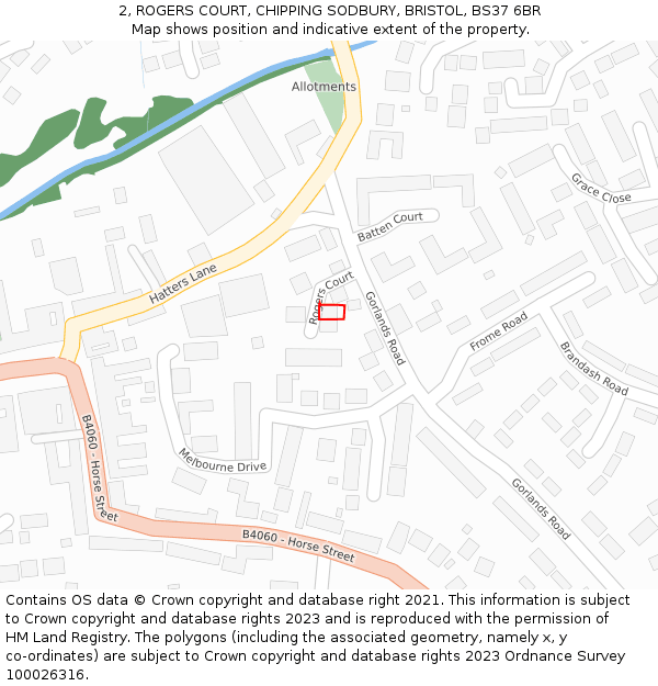 2, ROGERS COURT, CHIPPING SODBURY, BRISTOL, BS37 6BR: Location map and indicative extent of plot