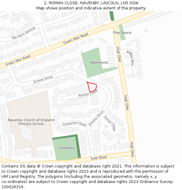 2, ROMAN CLOSE, NAVENBY, LINCOLN, LN5 0GW: Location map and indicative extent of plot