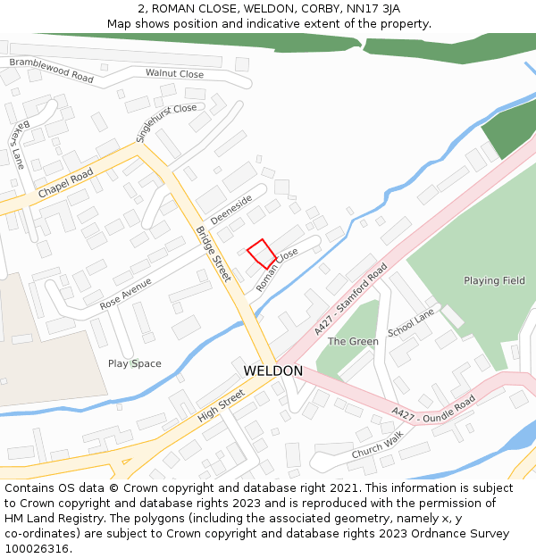 2, ROMAN CLOSE, WELDON, CORBY, NN17 3JA: Location map and indicative extent of plot